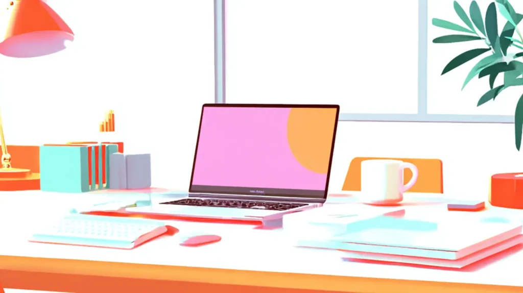 Professioneller, heller Arbeitsplatz für Content-Erstellung in Valencia & Costa Blanca mit Laptop, Notizen und redaktionellem Umfeld.